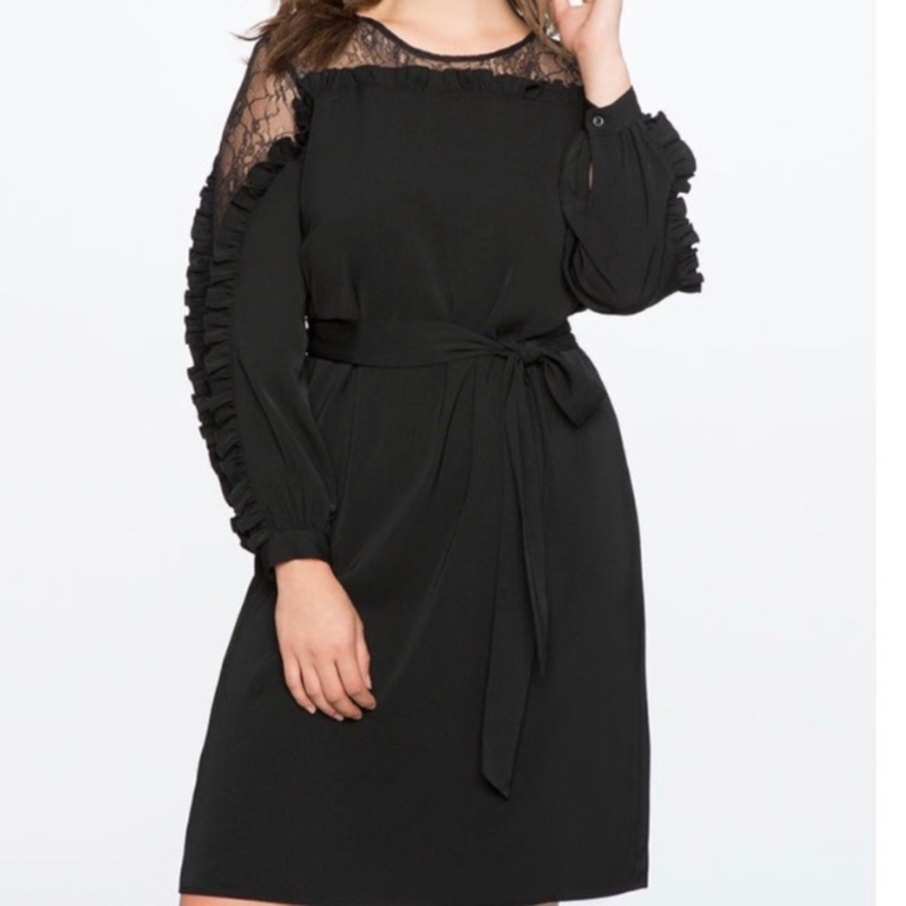 ELOQUII Black Lace Ruffle Dress
